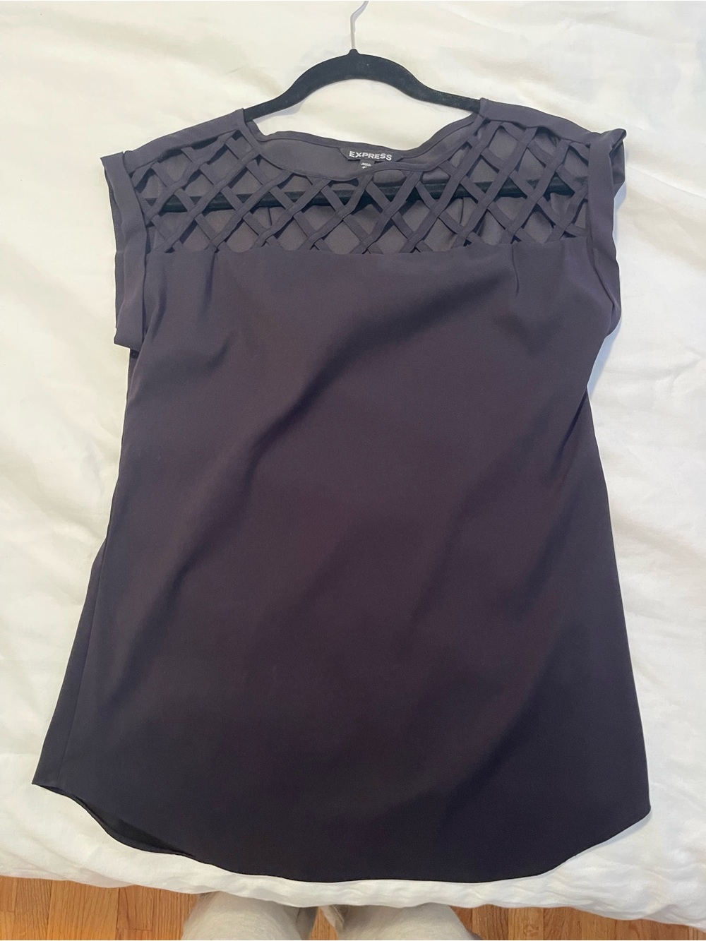 Express Black Lattice Yoke Cap Sleeve Blouse